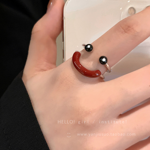 丑萌可爱笑脸开口戒指女小众设计感食指戒时尚个性稀奇古怪的指环