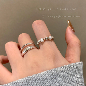 碎银子~双层不规则开口戒指女小众设计珍珠食指戒高级感套装指环