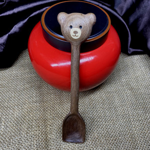 小熊餐具木勺整木制作黑胡桃木日式ins果酱蜂蜜可爱手作可爱叉铲