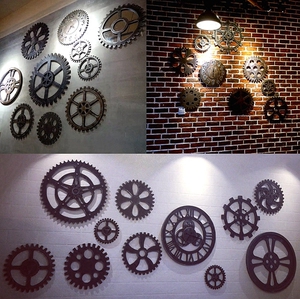 复古工业风仿金属木质齿轮壁饰KTV酒吧餐厅创意墙面装饰品壁挂