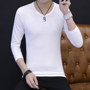 春季新款长袖T恤纯白男士休闲外套打底衬衫ins黑体桖上衣潮流韩版