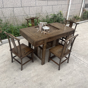 鸡翅木茶桌椅组合阳台红木家具小茶台中式喝茶桌实木泡茶桌小户型