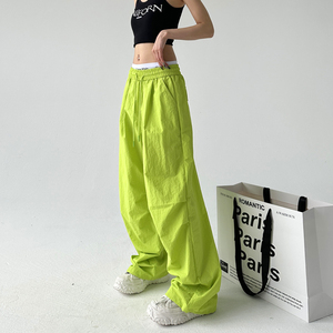 荧光绿运动裤女2024夏季新款美式辣妹直筒显瘦街头薄款休闲工装裤