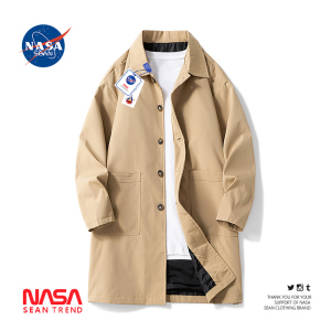 NASA联名日系复古休闲卡其色风衣外套男春秋季潮牌宽松中长款大衣