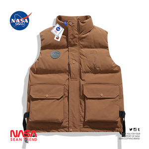 NASA联名美式工装羽绒马甲男秋冬季潮牌休闲棉袄白鸭绒背心外套