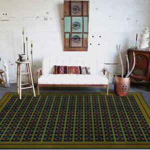 跨境现代复古时尚几何橄榄军绿橘黄棕深蓝色客厅卧室床边地毯地垫