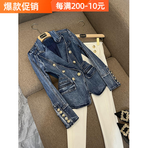 欧洲站西装外套女西服收腰牛仔款小个子休闲修身克莱因西装A6661