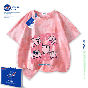 NASA星之卡比t恤女童短袖纯棉夏季扎染儿童装夏日多巴胺穿搭上衣