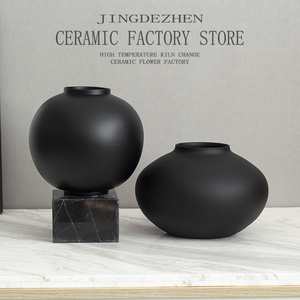 新中式复古土陶黑色陶罐花瓶客厅酒店样板间陶瓷摆件高级感装饰品