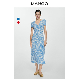 MANGO女装连衣裙2024夏装新款小碎花V领气质修身时髦度假风裙子