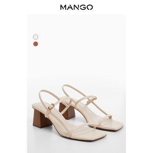 MANGO女装鞋子2024夏装新款方头设计木质粗跟百搭舒适系扣高跟鞋