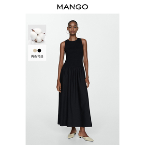 MANGO女装连衣裙2024夏装新款无袖针织拼接气质高级感长款背心裙