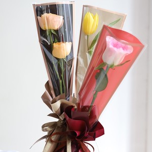 520节单支花袋多枝康乃馨鲜花一朵花束玫瑰花套袋金边透明包装纸