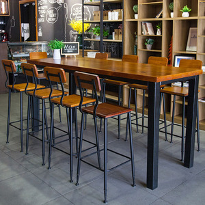 高脚桌实木靠墙简约新中式酒吧台桌椅组合长条桌家用复古长桌定制