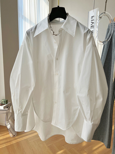 白色羊腿袖小众设计感长袖衬衫外套女春秋法式慵懒风宽松衬衣上衣