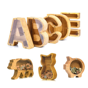 动物玩具亚马逊爆款儿童木头礼物透明亚克力木质存钱罐工艺摆件