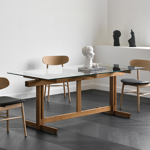 JOLOR现代简约实木书桌橡木玻璃桌咖啡西餐厅餐桌