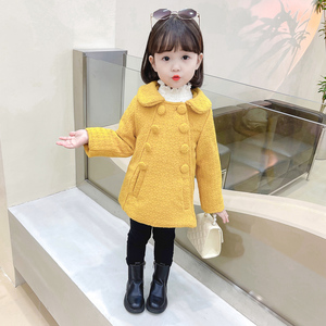 女童秋季毛呢娃娃领双排扣外套2022新款韩版女小童时尚洋气大衣潮