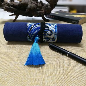 新款日式布艺手工复古文艺笔袋男女商务笔卷钢笔收纳大容量文具包