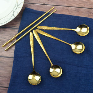 高档铜勺子铜筷子韩国铜勺子铜筷子套装家用餐具手工实心黄铜便携
