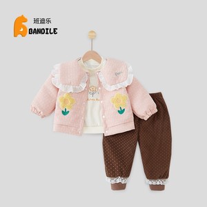 一岁女宝宝春季外出服婴儿分体套装6-12个月小女生新款夹棉三件套