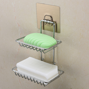 不锈钢香皂盒免打孔肥皂架浴室卫生间创意壁挂式双层沥水置物架