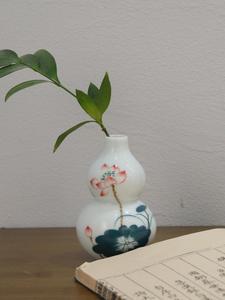 Zara Home中式江南风情手绘荷叶陶瓷花瓶摆件葫芦瓶装饰品水墨画