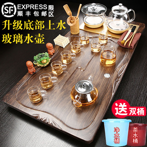 全自动底部上水茶盘茶具套装家用玻璃整套实木茶台办公泡茶电磁炉