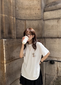 宽松人头T恤～2023年夏季韩国圆领休闲潮流棉质印花短袖T恤上衣