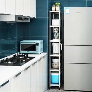 可移动厨房夹缝不锈钢置物架20宽25cm带轮子冰箱窄缝收纳储物货架
