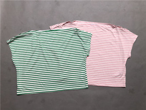 夏季新品女装短袖T恤一字领条纹宽松短装款 欧美单上衣纯棉