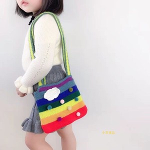 儿童包包纯手工编织针织毛线包日系彩虹包彩色条纹宝宝单肩斜挎包