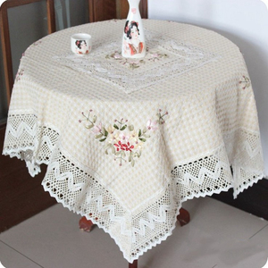 纯棉刺绣花餐桌布中式复古长方形小圆桌茶几台布盖布艺外贸床头柜