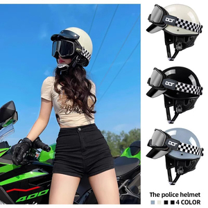3C复古摩托车女日式夏季哈雷半盔踏板车电动男士安全帽机车头盔