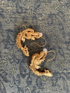 丝臻坊复刻银鎏金龙鱼耳环，镶嵌天然珍珠，汉服配饰吊坠