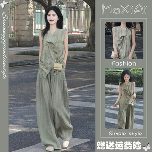 新中式国风女装2024新款夏装搭配一整套时尚阔腿裤微胖两件套显瘦