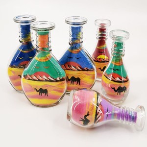 敦煌夜市手工制作沙画瓶DIY新疆骆驼月牙泉五色沙桌面摆件礼品