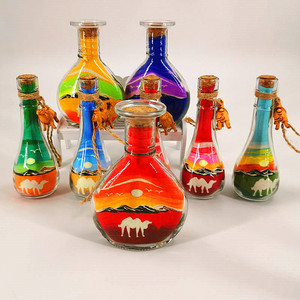 敦煌夜市手工沙画瓶摆件装饰许愿瓶礼品创意鸣沙山骆驼沙瓶生日
