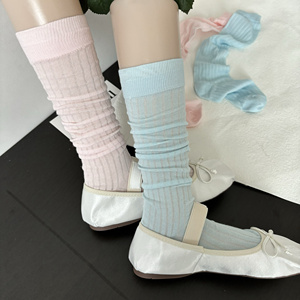 芭蕾风miu系少女粉色小腿袜女春夏季薄款甜美蝴蝶结浅蓝色中筒袜