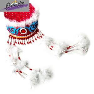 民族香妃帽子儿童蒙古族舞蹈演出帽白毛毛古装含香头饰新疆发饰