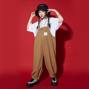 嘻哈街舞潮服男童套装hiphop可爱风背带裤演出女童夏儿童走秀服装