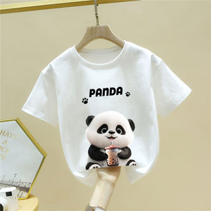 熊猫t恤儿童短袖男童夏季2024新款中大童装纯棉夏装女童半袖衣服