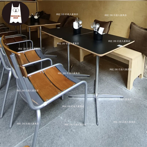 美式餐厅实木桌椅组合咖啡厅甜品奶茶店网红酒吧工业风小酒馆方桌