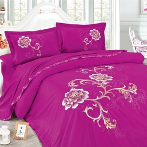 艺达家纺 精梳纯棉四件套紫色系床上用品刺绣 姹紫嫣红促销热卖