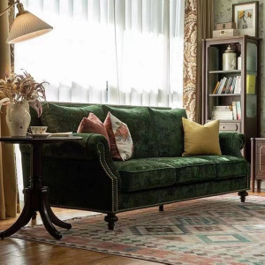 雪尼尔布艺沙发美式法式客厅小户型拉扣三人座直排高端家具定制