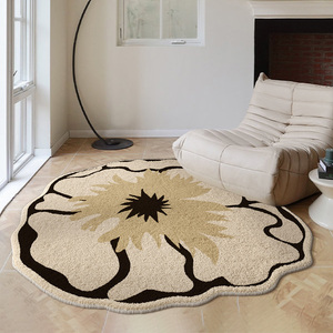圆形美式奶油风家用客厅地毯卧室高档轻奢风异形不规则毛绒茶几毯