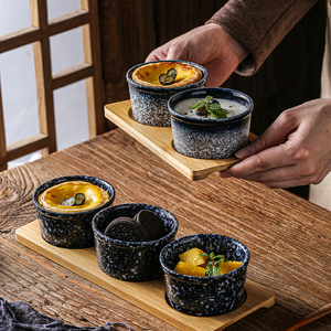 日式陶瓷家用布丁杯小碗烘焙烤箱甜品碗早餐蒸蛋碗复古餐具小吃碟