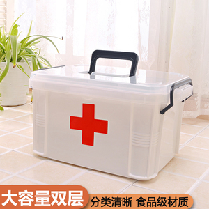 家用医药箱药收纳盒大容量分层格透明手提家庭医疗箱药品小急救箱
