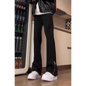 黑色侧拉链牛仔裤男夏季薄款高个子美式高街vibe裤子不贴腿微喇裤