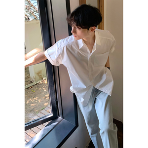 cleanfit纯白色衬衫短袖男夏季薄款英伦雅痞衬衣韩系风格穿搭外套